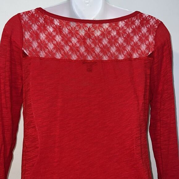 EXPRESS Red Burnout Cotton Modal Lace Yoke 3/4 Sleeve Top-S - Picture 5 of 8